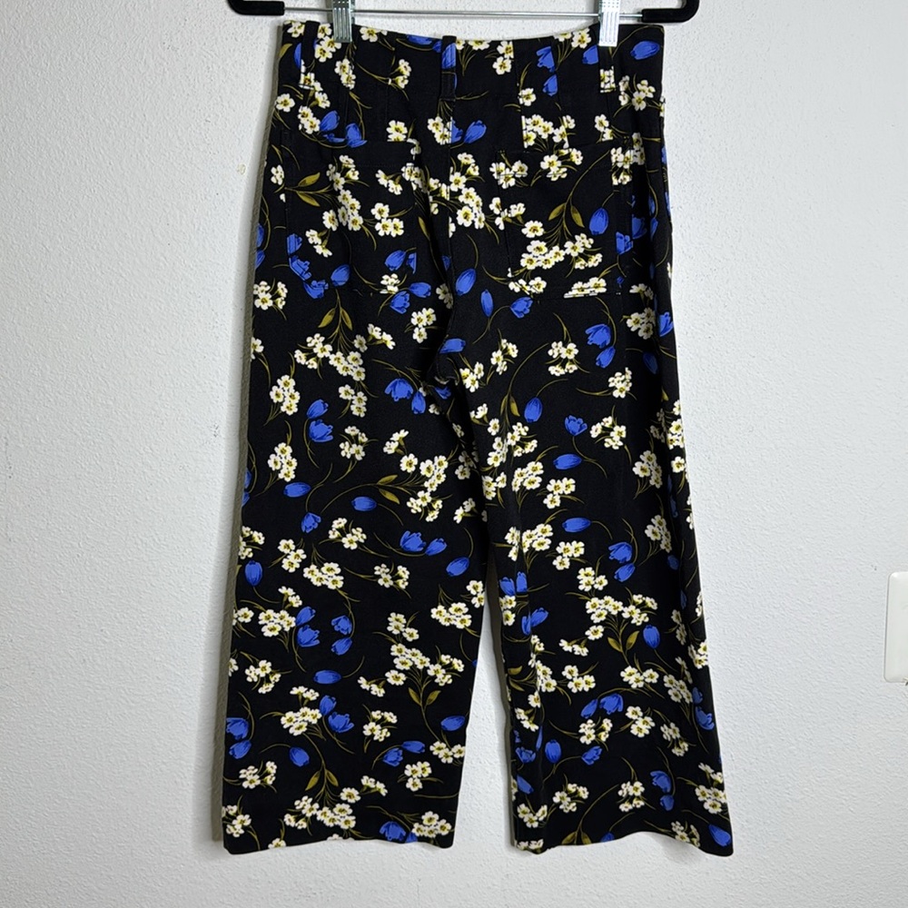 Maeve Black Floral Wide-Leg Cropped Trousers - Picture 3 of 7